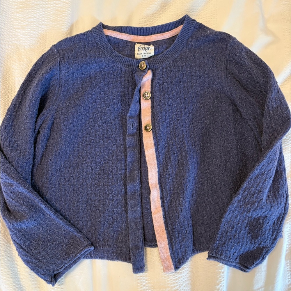 Boden Navy Cardigan with Pink Trim
